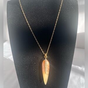 Vince Camuto Gold Chain Necklace with Peach Agate Pendant and Crystal Row